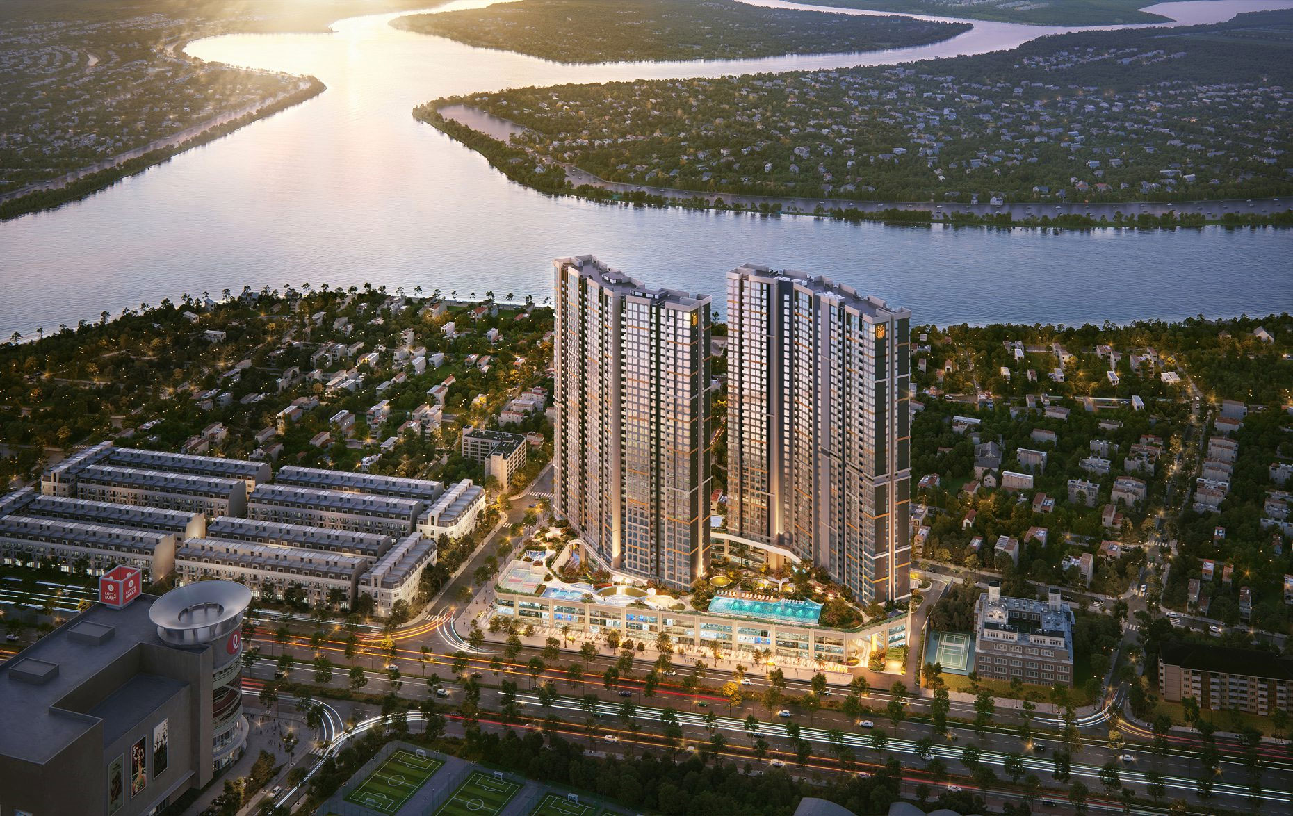 Căn Hộ Masteri Rivera Đà Nẵng | Bảng giá & Chính Sách từ Masterise Homes 17 Phối cảnh góc nhìn từ trên cao về đêm của Căn Hộ Masteri Rivera Đà Nẵng di Masterise Homes triển khai