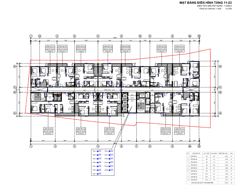 Mặt bằng tầng 11 - 23 căn hộ The Poet Residence Đà Nẵng