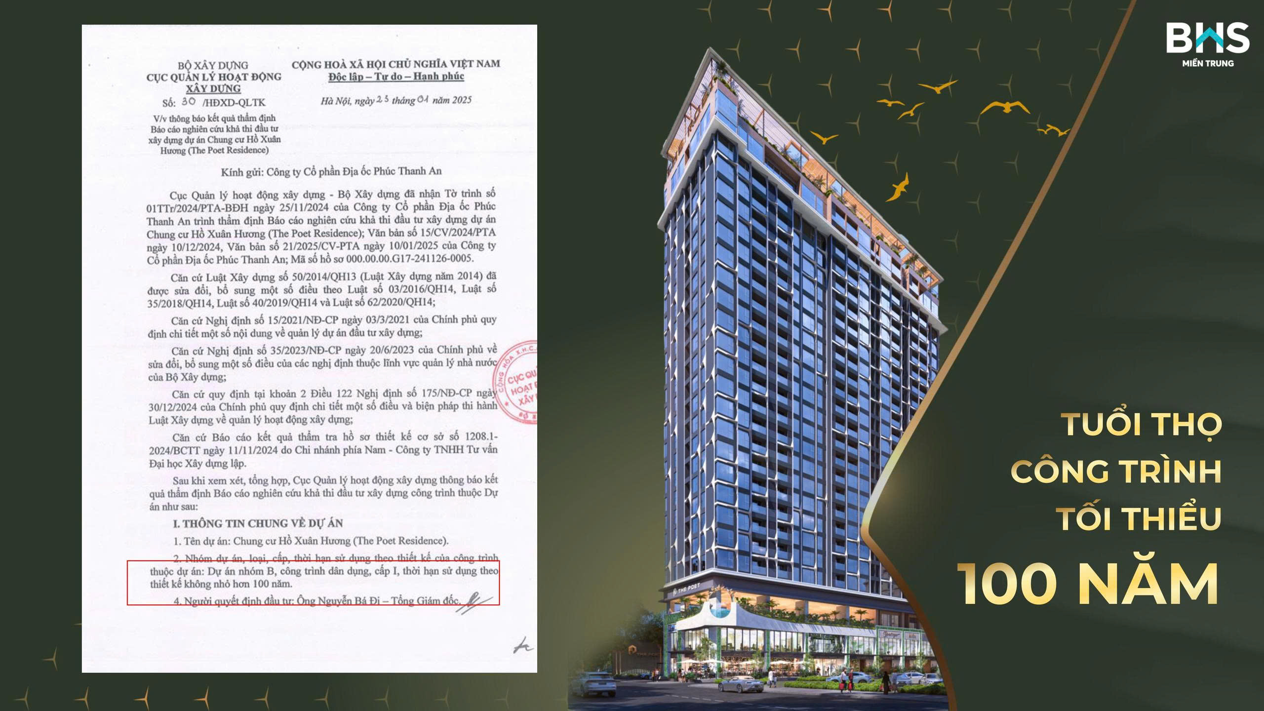 Tuổi thọ công trình The Poet Residence Danang đạt trên 100 năm, tiêu chuẩn công trình cấp 1