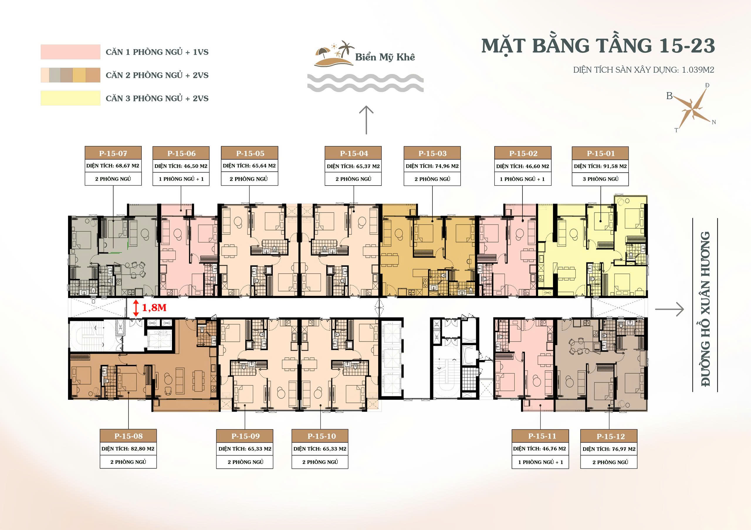 Mặt bằng tầng căn hộ The Poet Residence T15-23