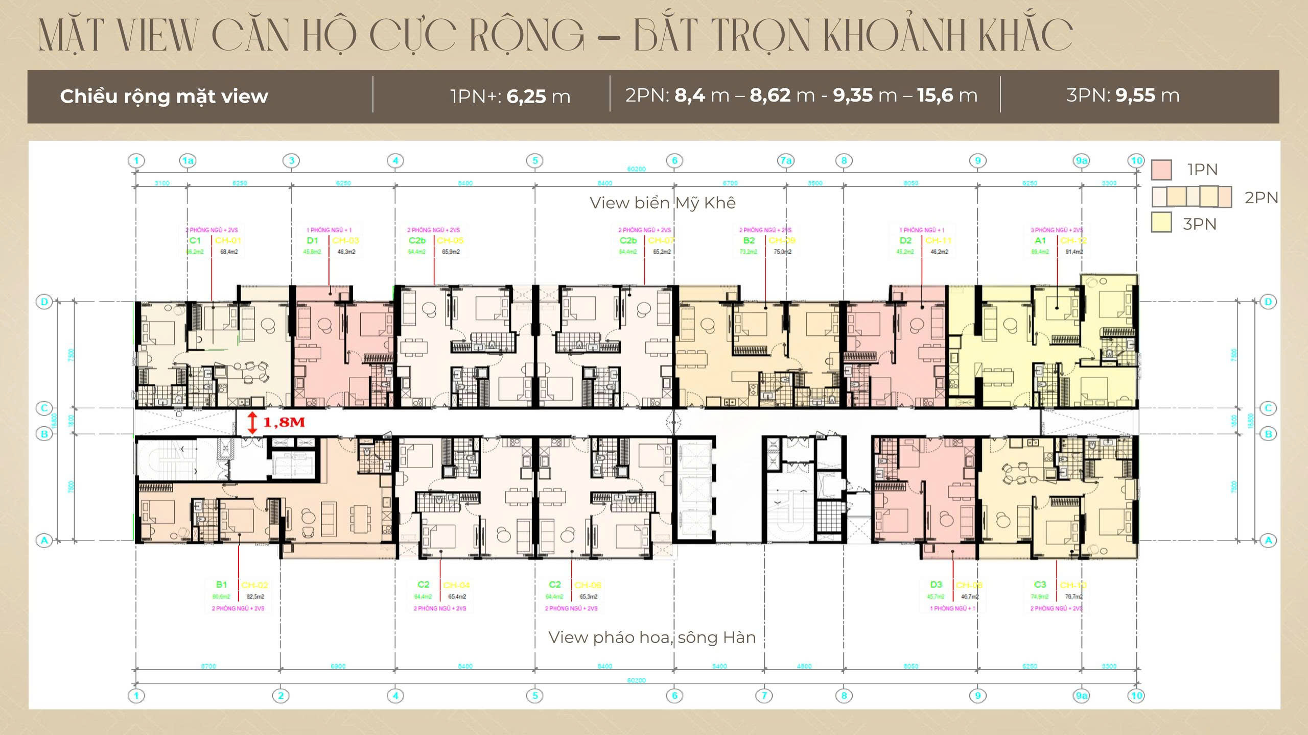 Layout The Poet Residence – Thiết Kế Thông Minh, Tối Ưu Không Gian Sống 15 Bố trí độ rộng các căn hộ tại The Poet Residence Đà Nẵng