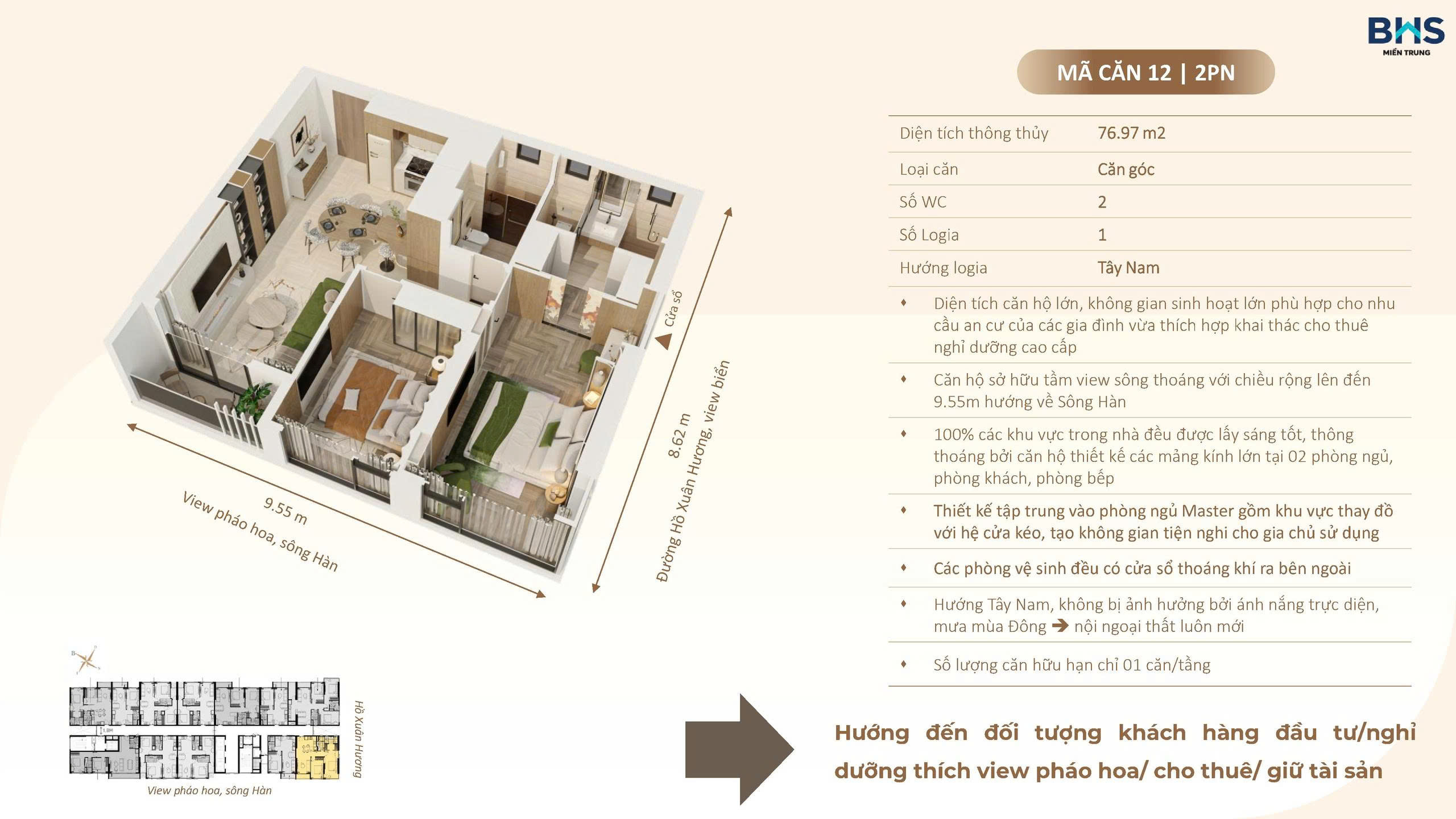 Layout The Poet Residence – Thiết Kế Thông Minh, Tối Ưu Không Gian Sống 17 Layout bố trí căn hộ 2PN góc Hồ Xuân Hương The Poet Residence Đà Nẵng
