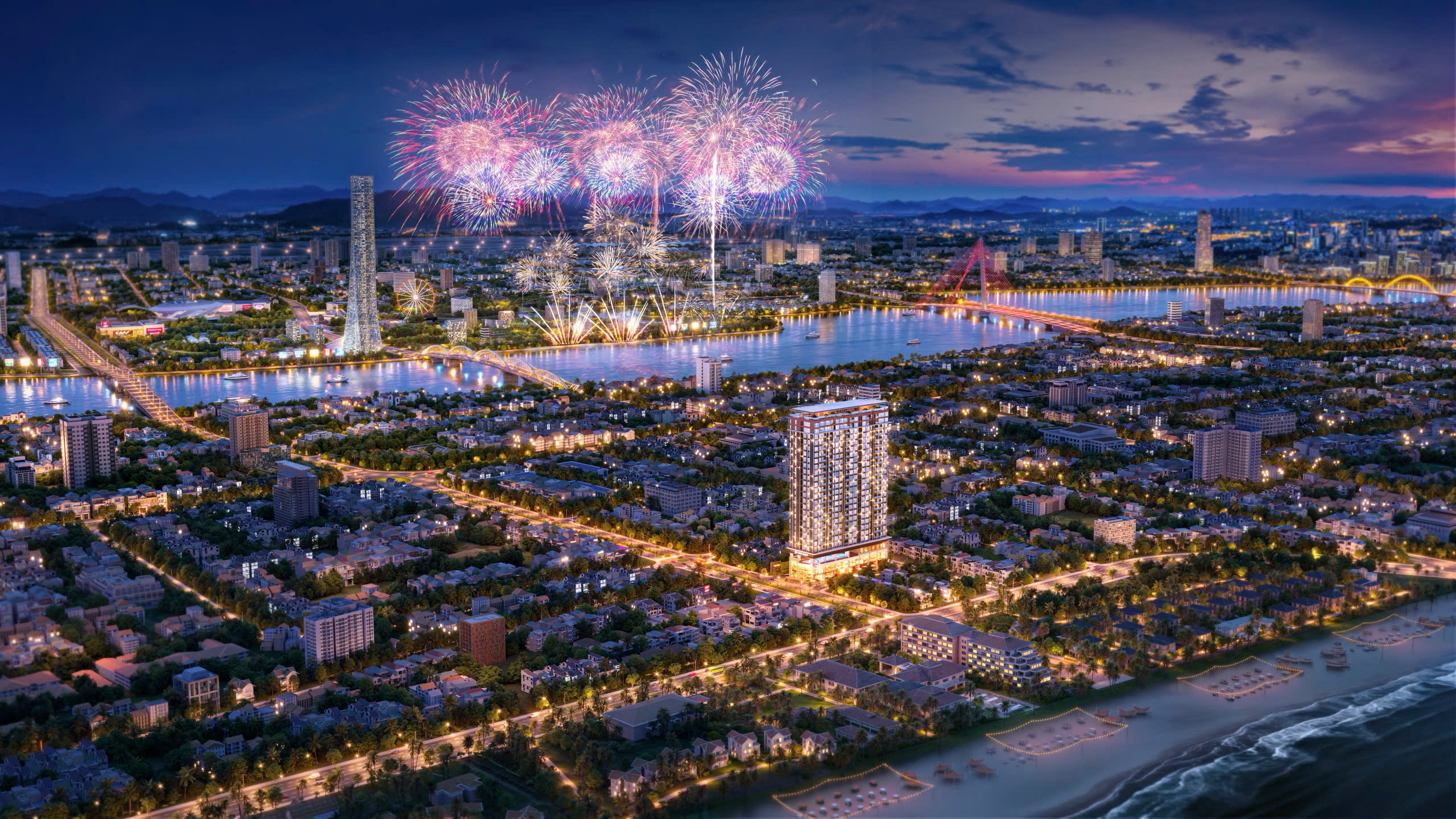 Giá bán The Poet Residence Đà Nẵng mặt biển Mỹ Khê có phù hợp? 13 View pháo hoa từ Căn Hộ The Poet Residence Đà Nẵng